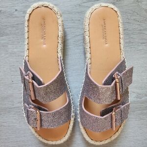 American Eagle Women's Slip On Platform Espadrilles Buckle Strap Sandals Size 10